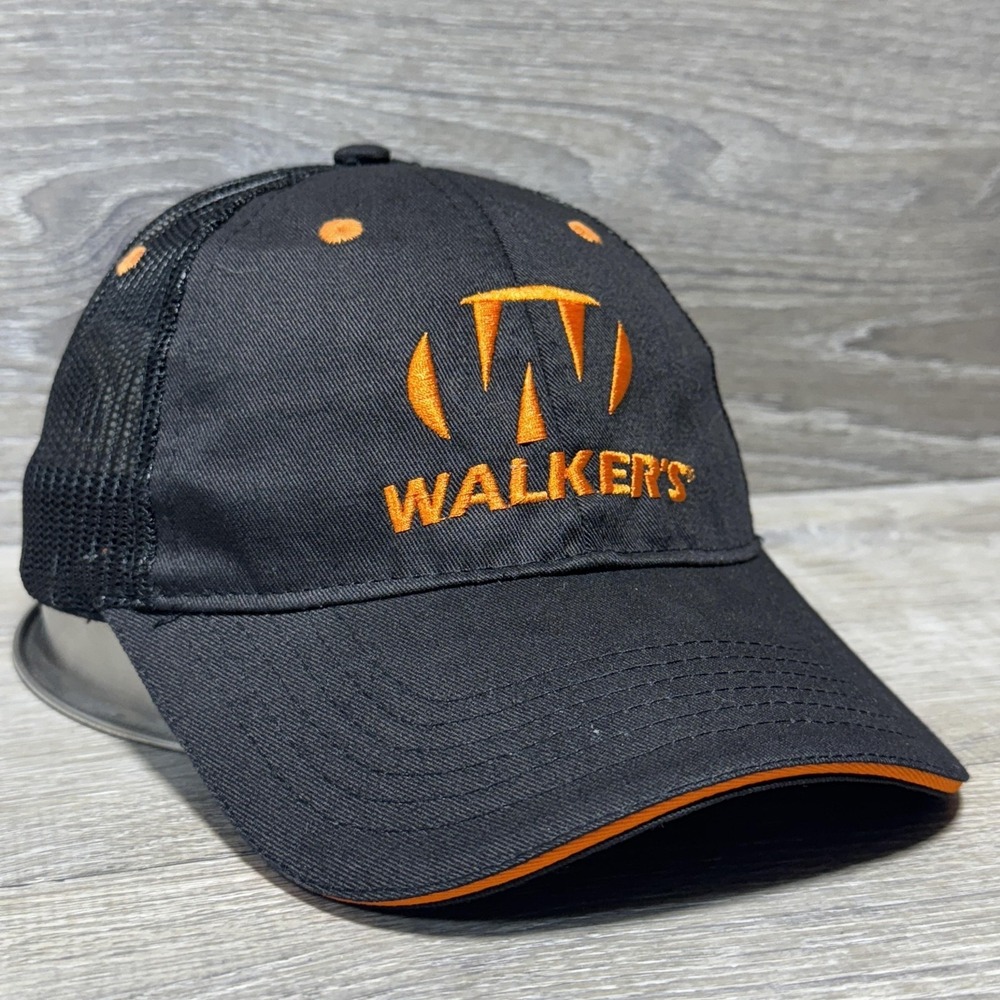 Walker's Hat Cap Strap Back Black Orange Mesh‎ Trucker Embroidered Baseball Mens